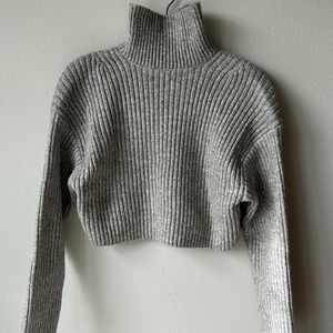 Cropped Grey Turtleneck Sweater